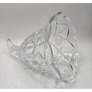BEAUTIFUL CRYSTAL CORNUCOPIA CENTERPIECE 11" HORN OF PLENTY HAND-CUT CRYSTAL